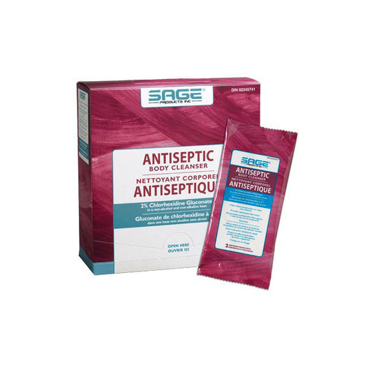 Sage Antiseptic Body Cleanser Washcloth 2% Chg - Pack of 6