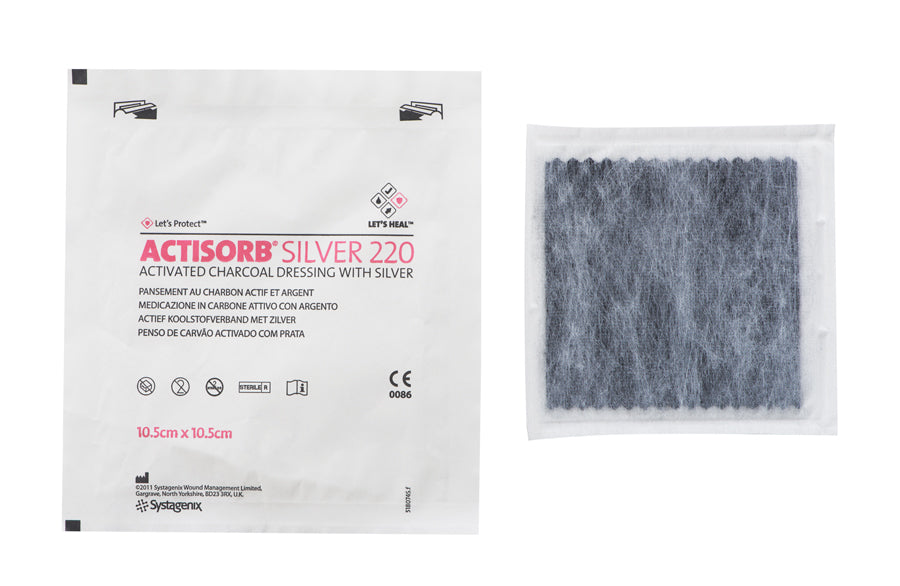 Solventum Actisorb Silver 220 Activated Charcoal Dressing With Silver 10.5 cm x 10.5 cm - Box of 10