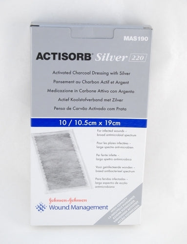 Solventum Actisorb Silver 220 Activated Charcoal Dressing With Silver 19 cm x 10.5 cm - Box of 10