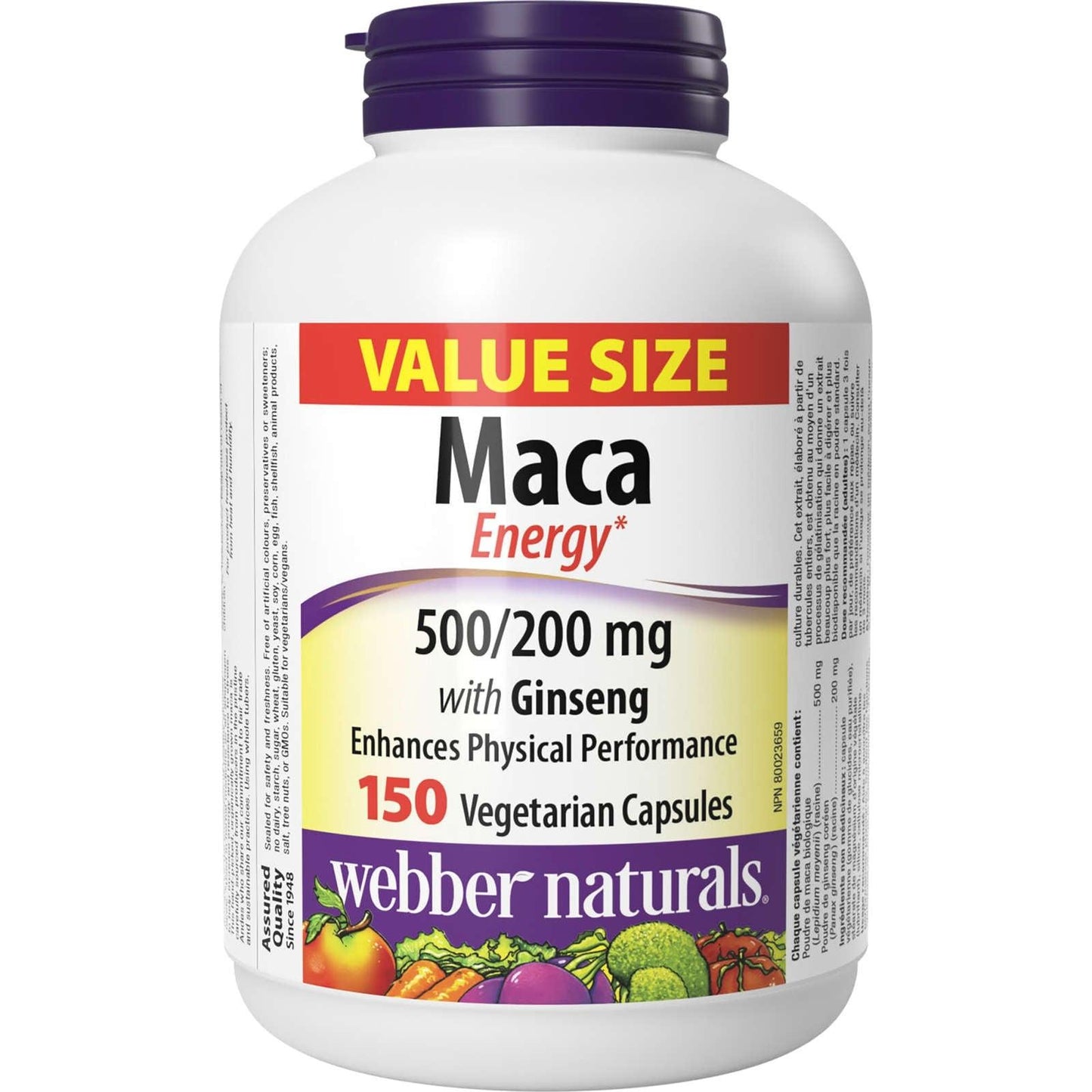 Webber Naturals MACA Energy 500/200 mg au ginseng 150 gélules végétariennes