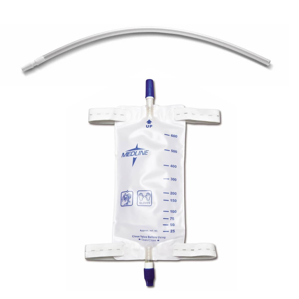 Medline Urinary Leg Drainage Bag With Elastic Strap, 18" Extension Tubing, Medium, 20oz URO12575 — Each — product image