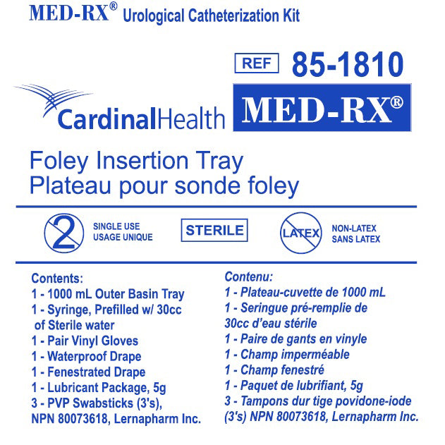 Med Rx Foley Insertion Tray Urological Kit 30cc Syringe With Water Gloves Drape Lube Pvp Swabsticks 85-1810 — Each — product image