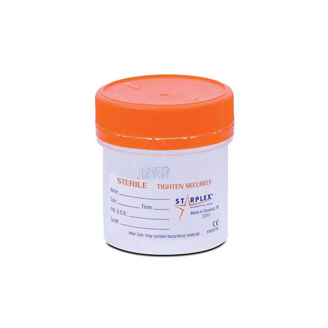 Starplex Scientific Inc. Leakbuster Specimen Container 90 mL Orange O-Ring Cap Tamper Tab Polypropylene Sterile NCS902-1O — Box of 100 — product image
