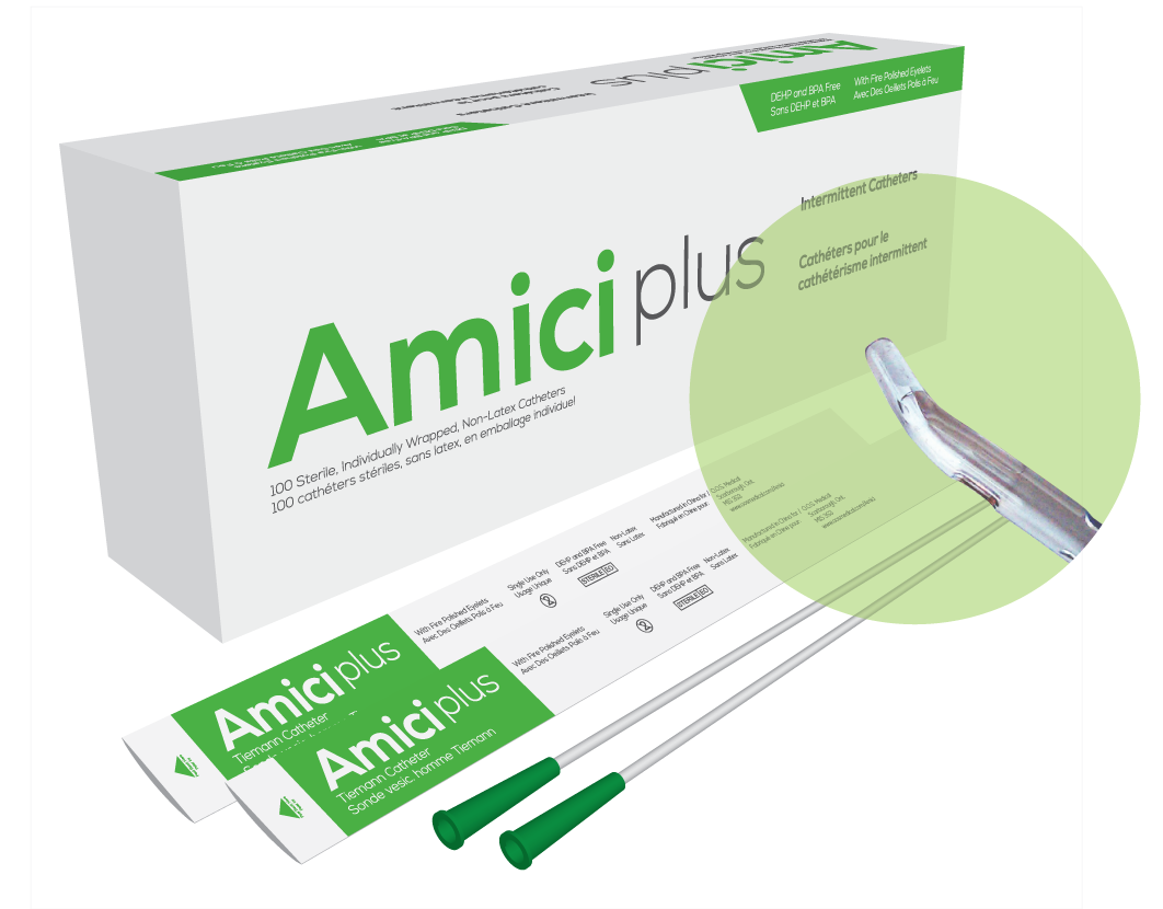 Amici Catheters Amici Plus Tiemann Intermittent Catheters, Size 14 Fr 16in 5714 — Box of 100 — product image