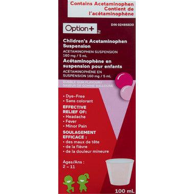 Option+ Suspension d'acétaminophène pour enfants saveur Bubble Gum 100 ml