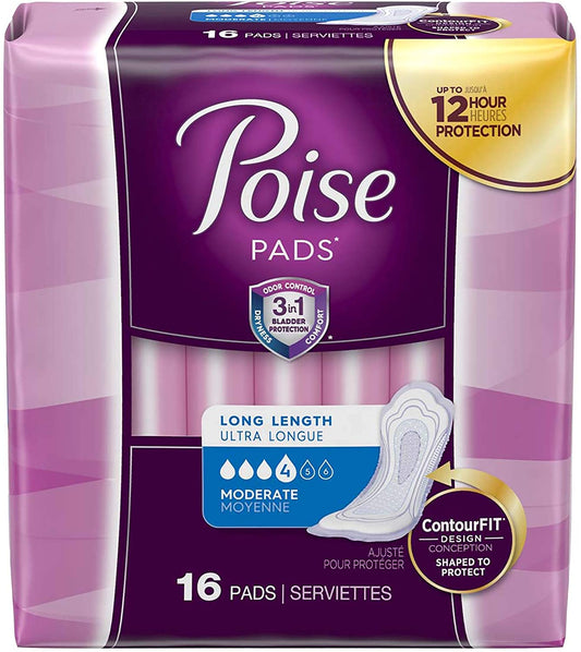 Kimberly Clark Poise Original Moderate Long Non-Winged Pads Regular - Package of 16