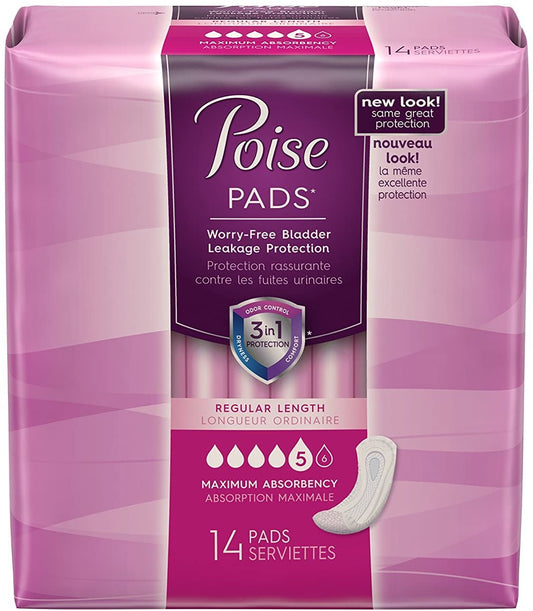 Kimberly Clark Poise Original Maximum Regular Non-Winged Pads Regular - Package of 14