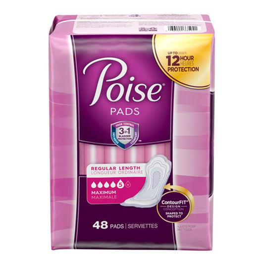 Kimberly Clark Poise Original Maximum Regular Non-Winged Pads Convenience - Package of 48