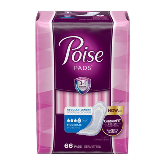 Kimberly Clark Poise Original Moderate Regular Non-Winged Pads Convenience - Package of 66
