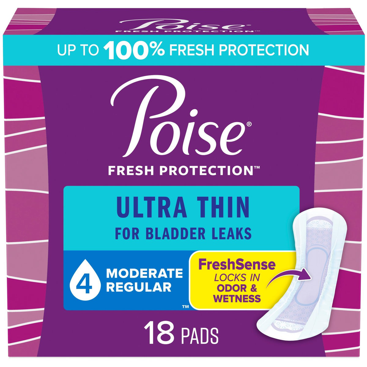 Kimberly Clark Poise Ultra Thin Moderate Regular Non-Winged Pads Regular 51396 — Package of 18 — product image