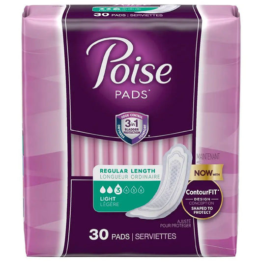 Kimberly Clark Poise Original Light Regular Non-Winged Pads Regular - Package of 30