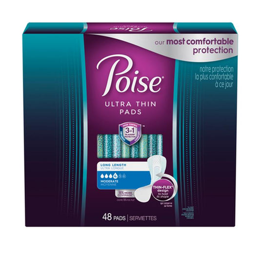 Kimberly Clark Poise Ultra Thin Moderate Long Non-Winged Pads Convenience - Package of 48