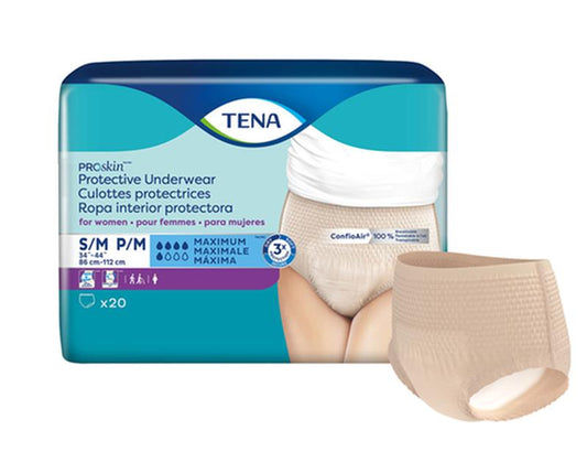 Tena Cs/4pkg (20/Pkg) Tena Proskin Underwear For Women, Maximum Absorbency,Nude, Size Small/Medium 86-11