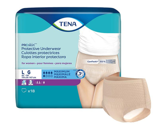 Tena Cs/4pkg (18/Pkg) Tena Proskin Underwear For Women, Maximum Absorbency,Nude, Size Large 114-147 cm