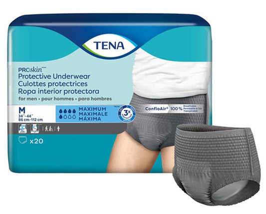 Tena Cs/4pkg (20/Pkg) Tena Proskin Underwear For Men, Maximum Absorbency,Grey, Size Medium 86-112 cm