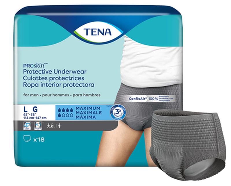 Tena Cs/4pkg (18/Pkg) Tena Proskin Underwear For Men, Maximum Absorbency,Grey, Size Large 114-147cm 73530 —  — product image