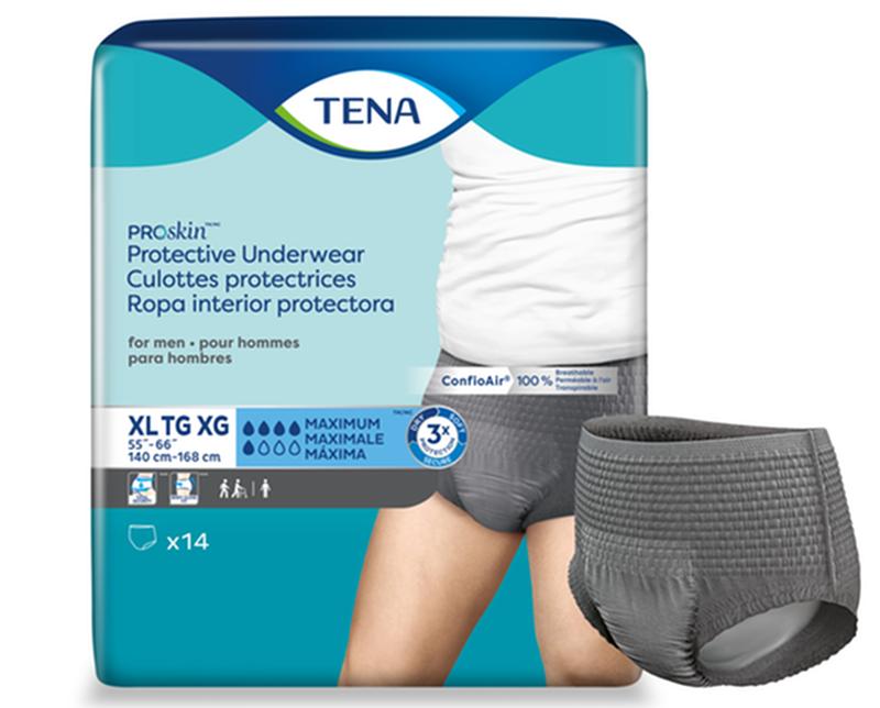 Tena Cs/4pkg (14/Pkg) Tena Proskin Underwear For Men, Maximum Absorbency,Grey, Size X-Large 140-168cm 73540 —  — product image