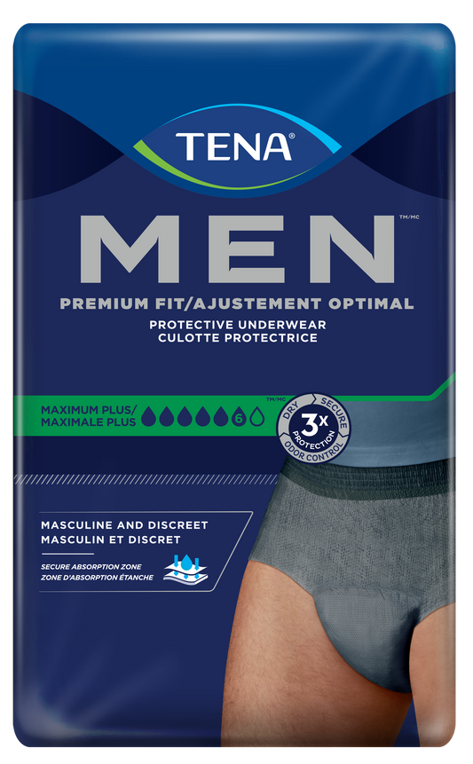 Tena Cs/4pk (16/Pk) Men Protective Underwear Small/Medium Super Plus Absorbancy With Odor Protection Grey