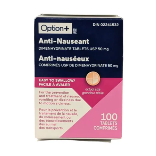 Option+ Anti-Nauséeux 50 mg 100 comprimés faciles à avaler