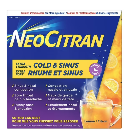 NeoCitran Extra Strength Cold & Sinus Lemon Flavour Nighttime