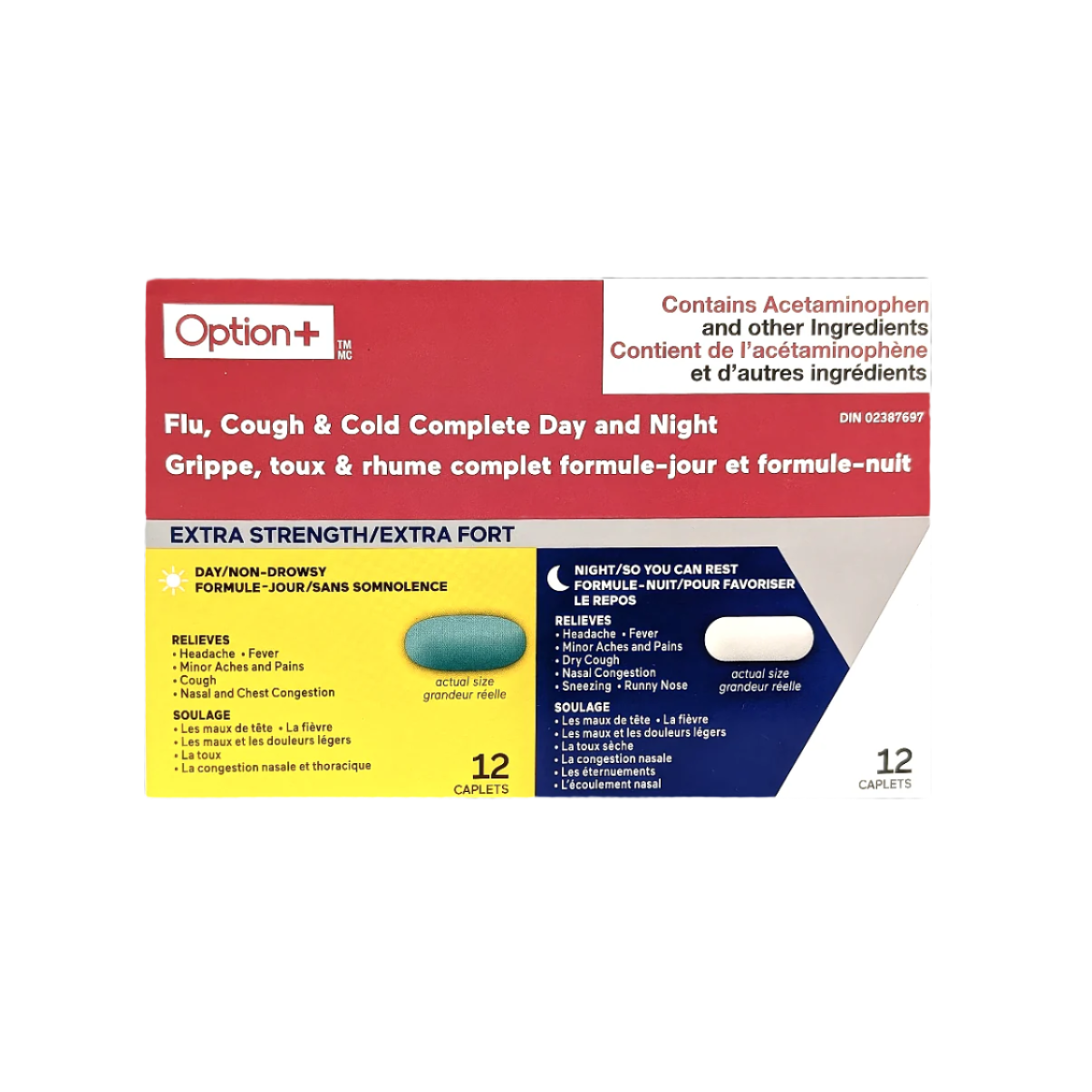 Cold Complete Formula Caplets Option+ Extra Strength Flu, Cough & Cold Complete Day & Night 24 caple ...