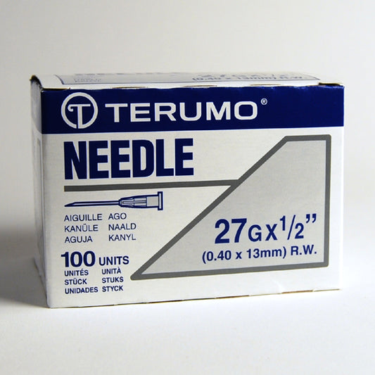 Terumo Company Hypodermic Regular Wall Needle, 27g, 1/2in - Box of 100