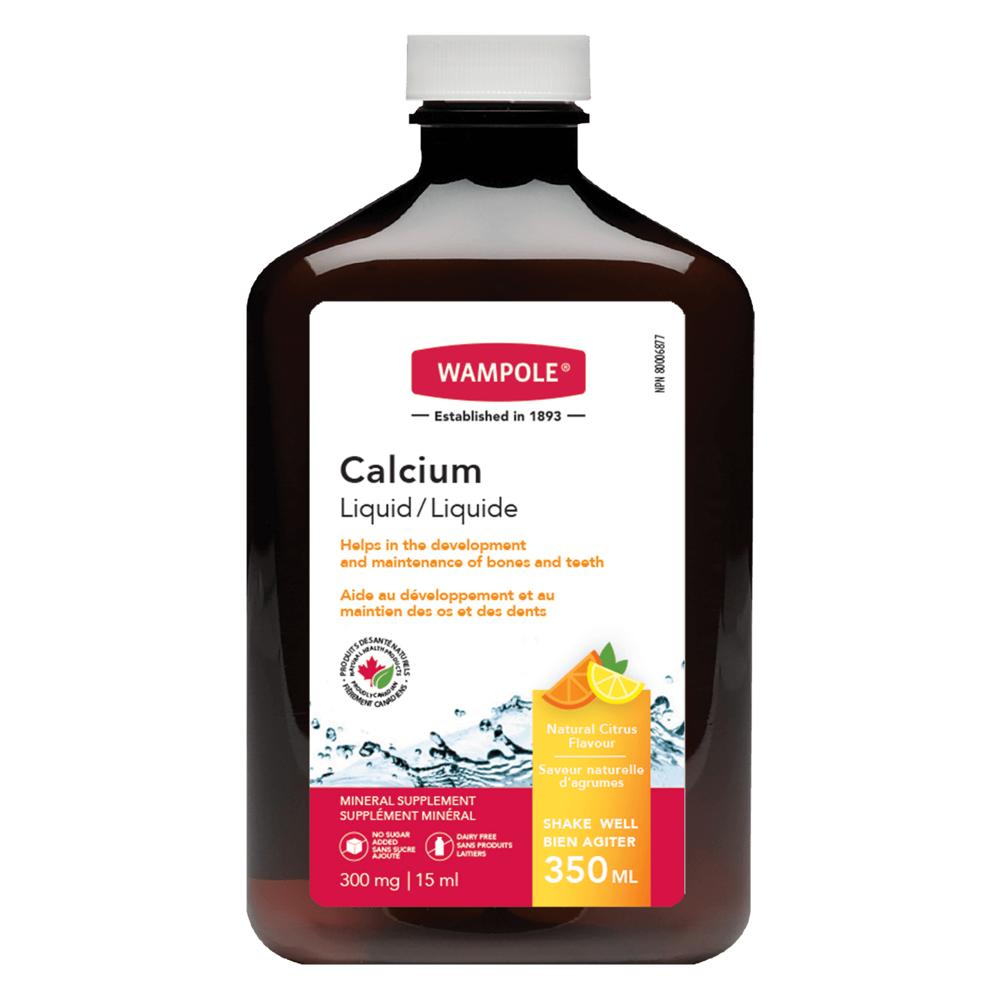 Wampole Calcium Liquide, arôme naturel d'agrumes, 350 ml