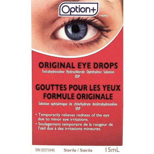 Option+ Gouttes oculaires originales pour soulager les yeux rouges 