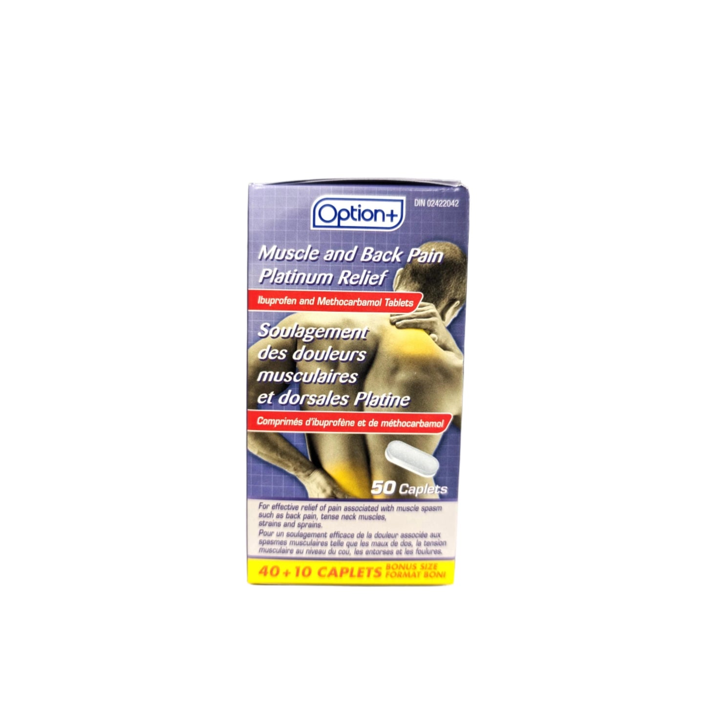 Option+ Muscle and Back Pain Platinum Relief Caplets 50 pack size