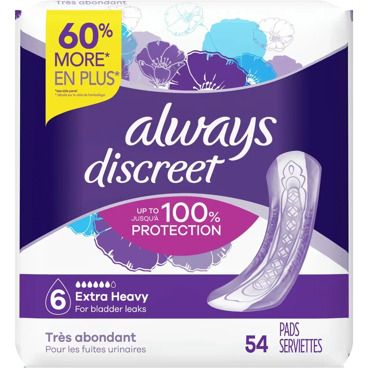 Always Discreet Incontinence Pads for Women and Postpartum Pads, Extra Heavy product package