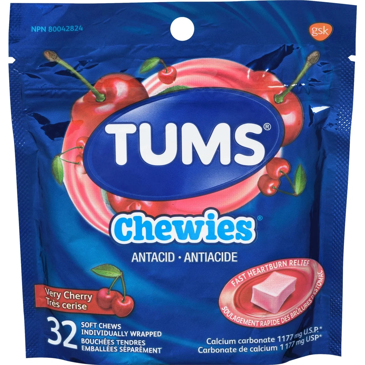 Tums Chewies Cherry 32 count front package