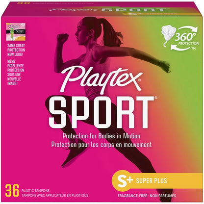 Playtex Sport Tampons, Unscented, Super Plus front package