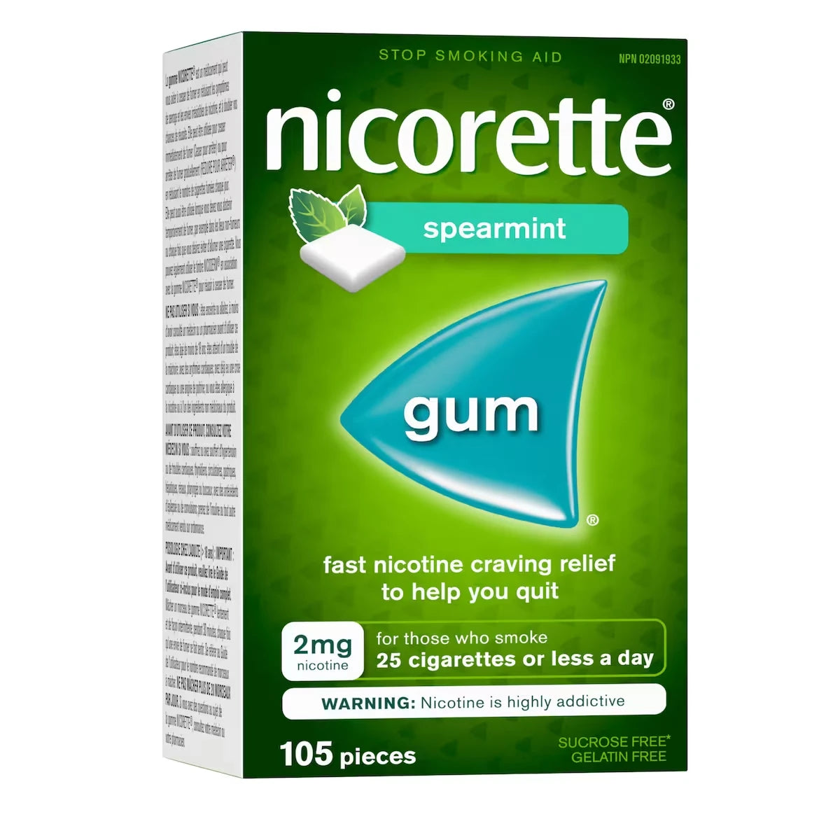 Nicorette Nicotine Gum, 2 mg, Spearmint product detail