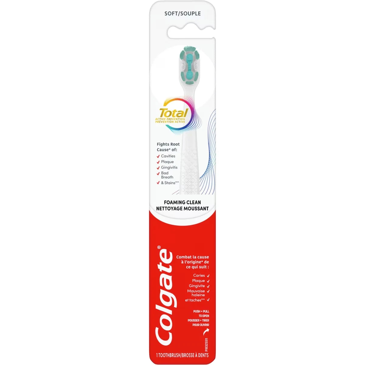 Colgate Total Active Prevention Foaming Clean Soft Toothbrush front package