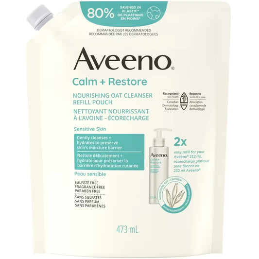 Aveeno Calm+Restore Nourishing Oat Cleanser Refill Pouch front package