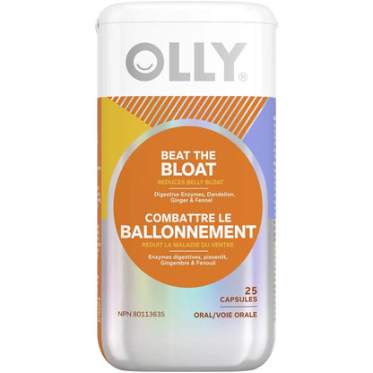 OLLY Supplement Capsules belly bloat reduction for gut health Beat the Bloat with digestive enzymes front package