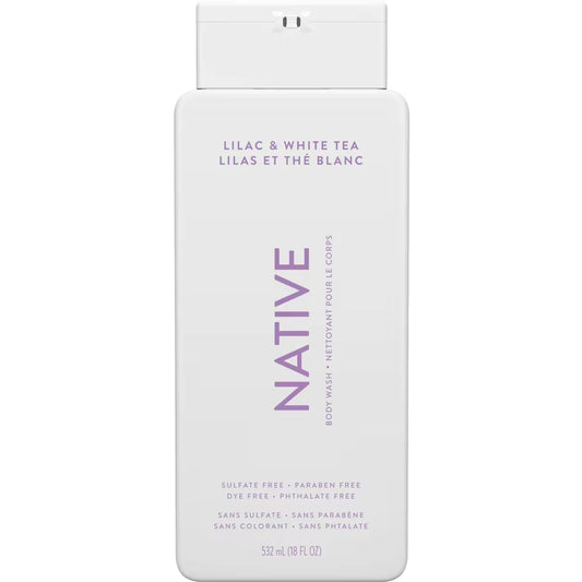 Native Natural Body Wash, Lilac & White Tea, Sulfate Free, Paraben Free front package