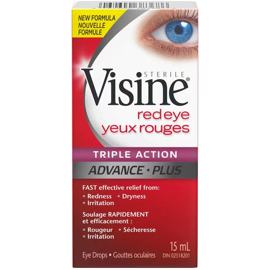 Visine Triple Action Eye Drops - Polyethylene Glycol, Hydrochloride - Dry Eyes, Red Eye, Strained Eyes, Tired Eyes product package