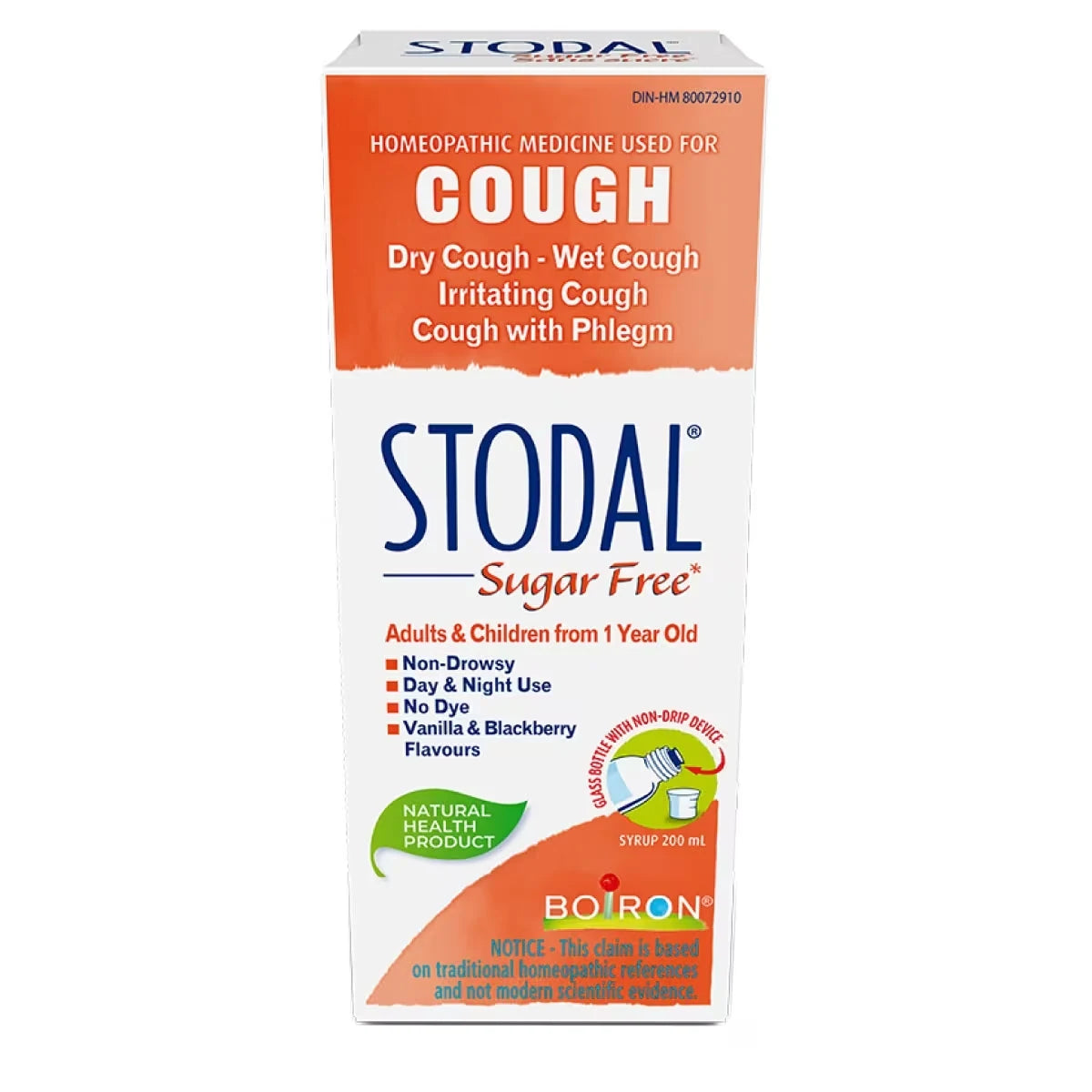 Boiron Stodal Sugar Free for Dry Cough or Wet Cough, Irritating Cough and Cough with Phlegm front package