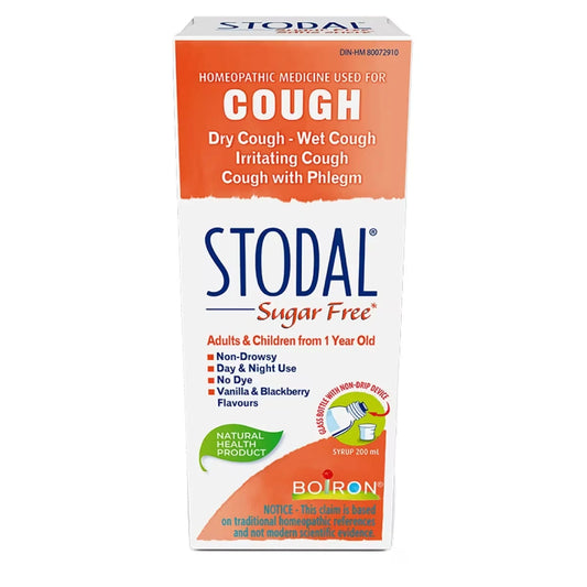 Boiron Stodal Sugar Free for Dry Cough or Wet Cough, Irritating Cough and Cough with Phlegm front package