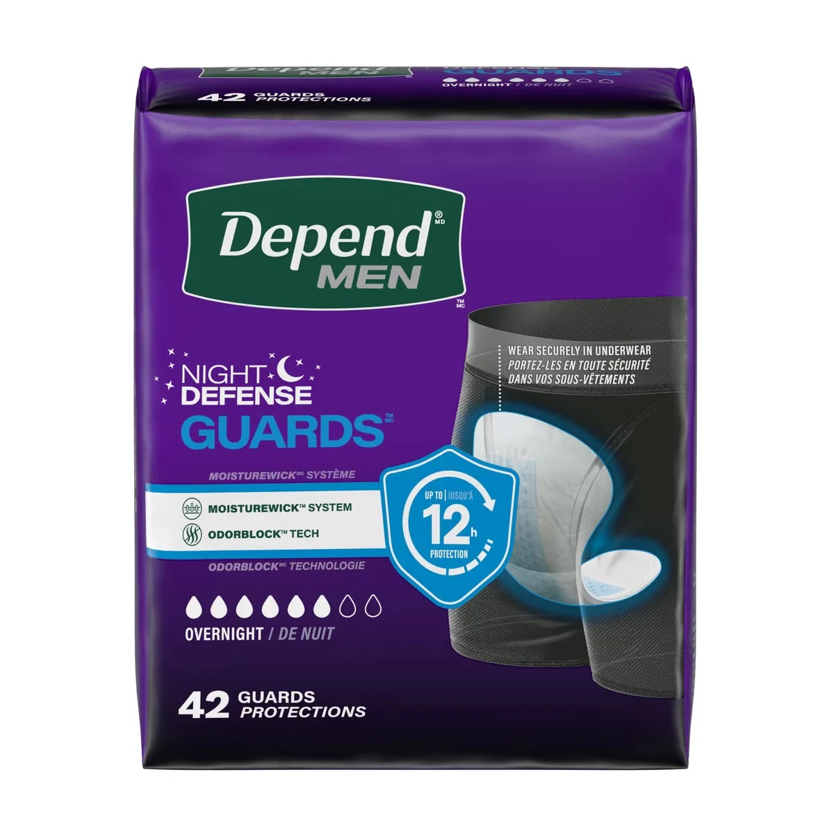 Depend Guards Incontinence Pads for Men, Overnight Absorbency product detail