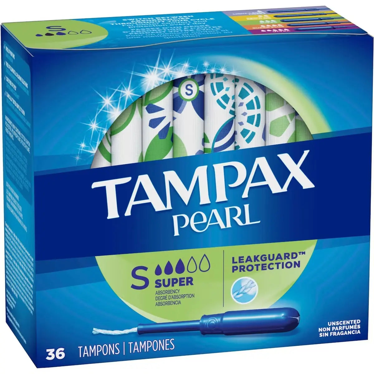 Tampax Pearl Tampons Super Absorbency with LeakGuard Braid, Unscented, 36 Count product detail