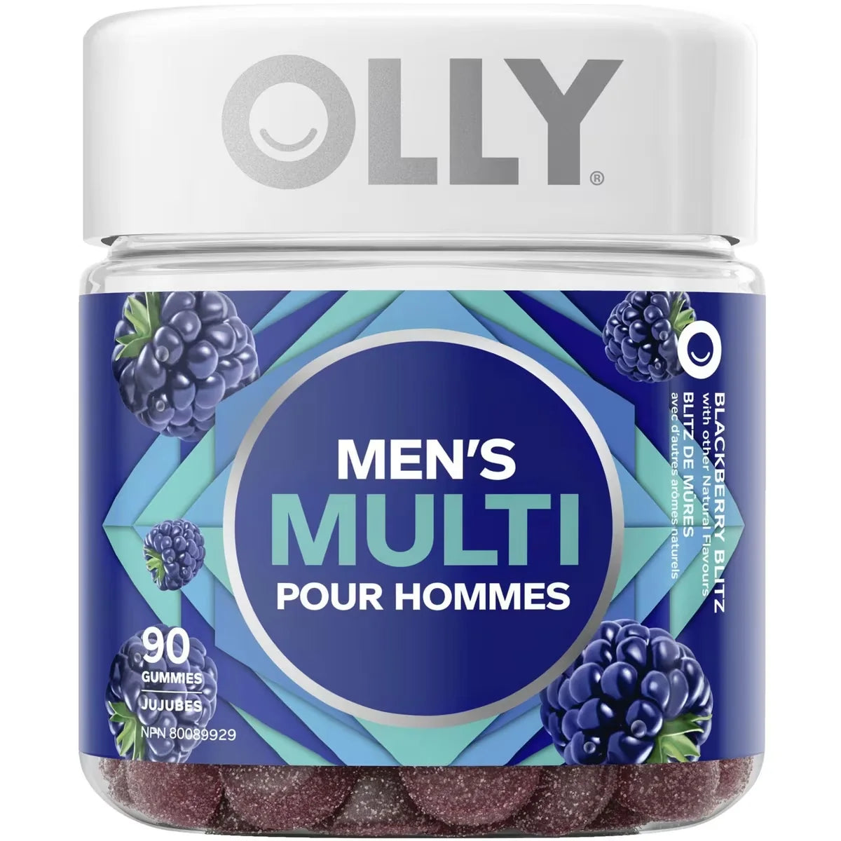 OLLY Vitamin For Men Blackberry Blitz gluten free 45 day supply 90 gummies alternate view