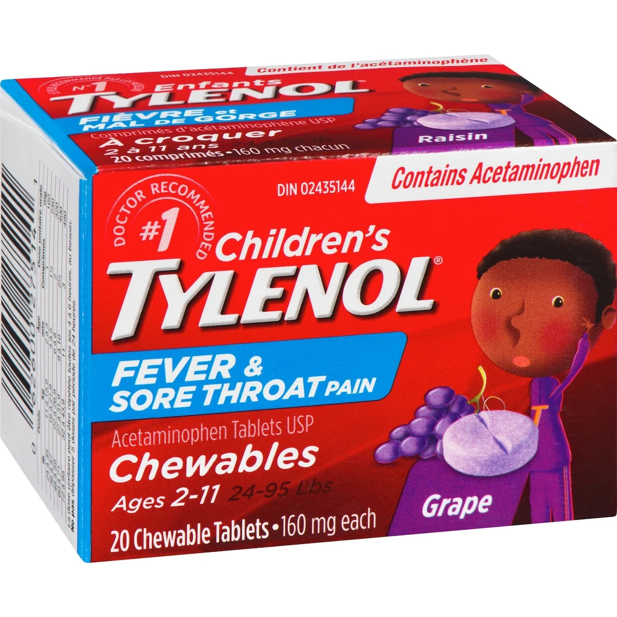 Tylenol Children's Medicine Fever and Sore Throat, Chewables, Grape product detail