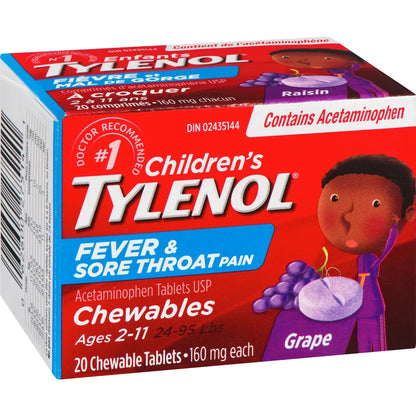 Tylenol Children's Medicine Fever and Sore Throat, Chewables, Grape product detail