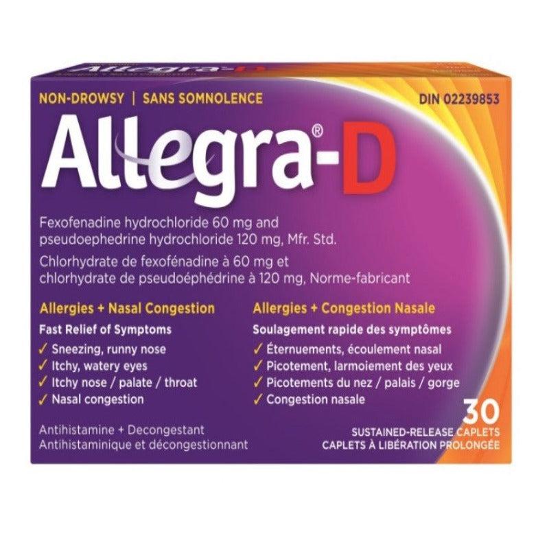 Allegra-D Allergies + Congestion Nasale 30 caplets à libération prolongée