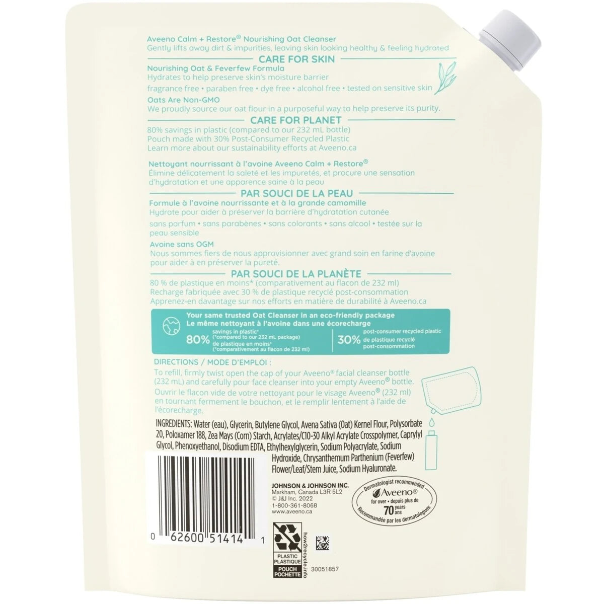 Aveeno Calm+Restore Nourishing Oat Cleanser Refill Pouch product detail