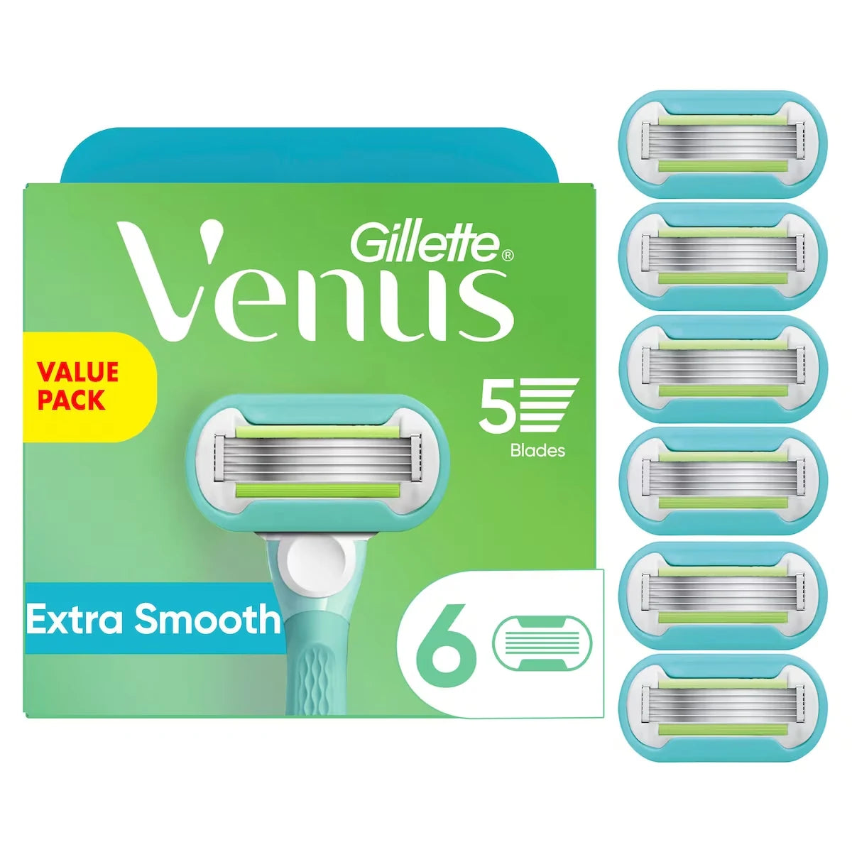 Venus Gillette Extra Smooth Women's Razor Blade, 6 Refills front package