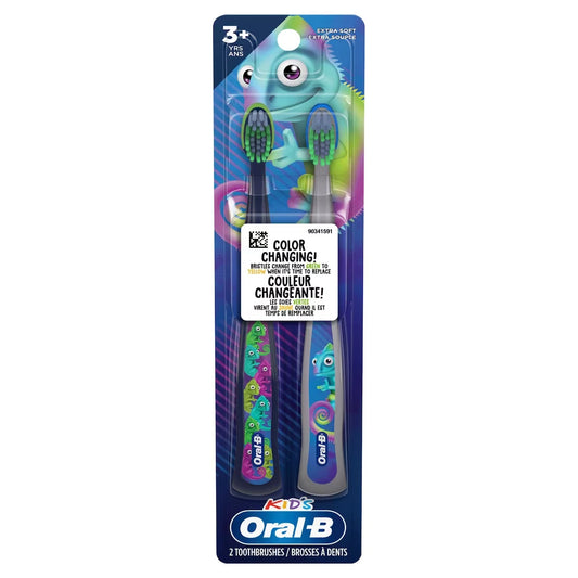 Oral-B Kid's Manual Toothbrush for Ages 3+, Extra Soft Bristles, 2 Count front package