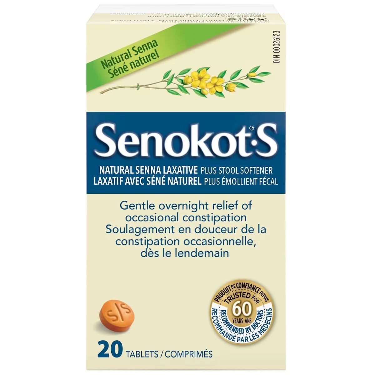 Senokot S Natural Laxative Plus Stool Softener 20ct 20 count front package